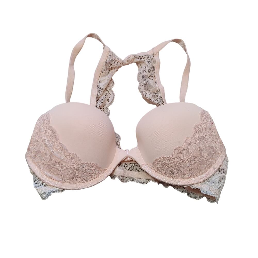 Light Pink Bra Size 34B Blush Front Clip Lace Padded Cup Feminine Chic Girl